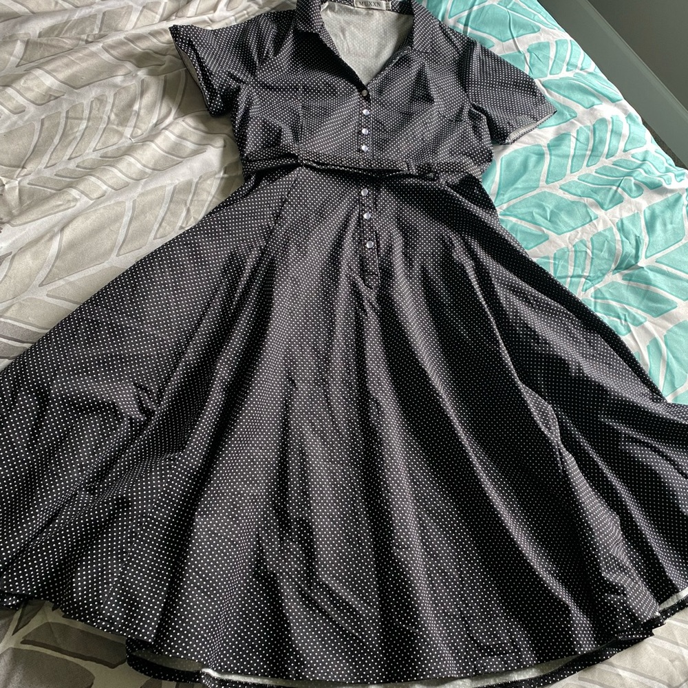 50s Retro Rockabilly Polka Dot Diner Dress | XL